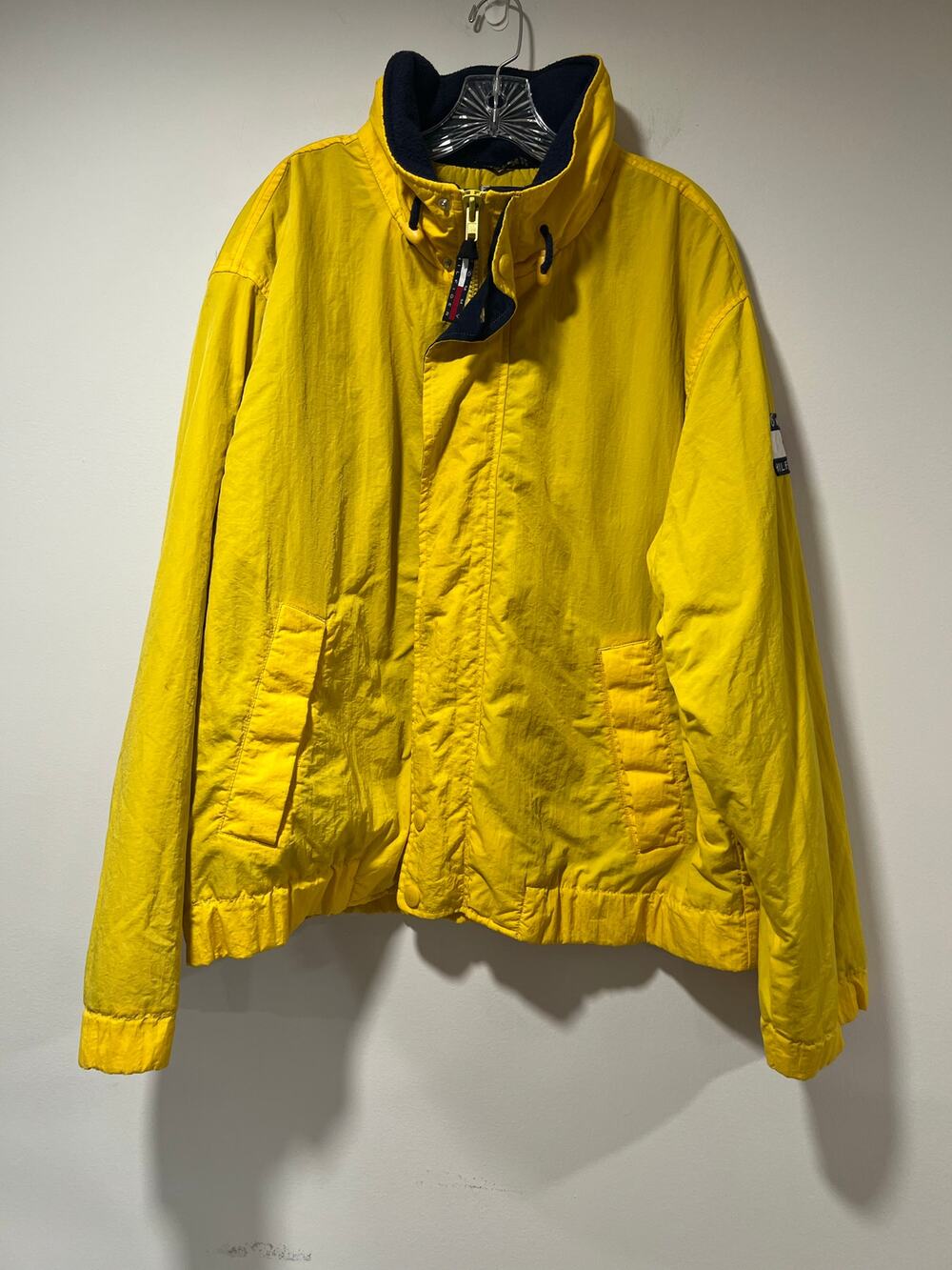 Vintage Tommy Hilfiger Fleece Lined Winter Coat Yellow & Blue w Hood Large JL